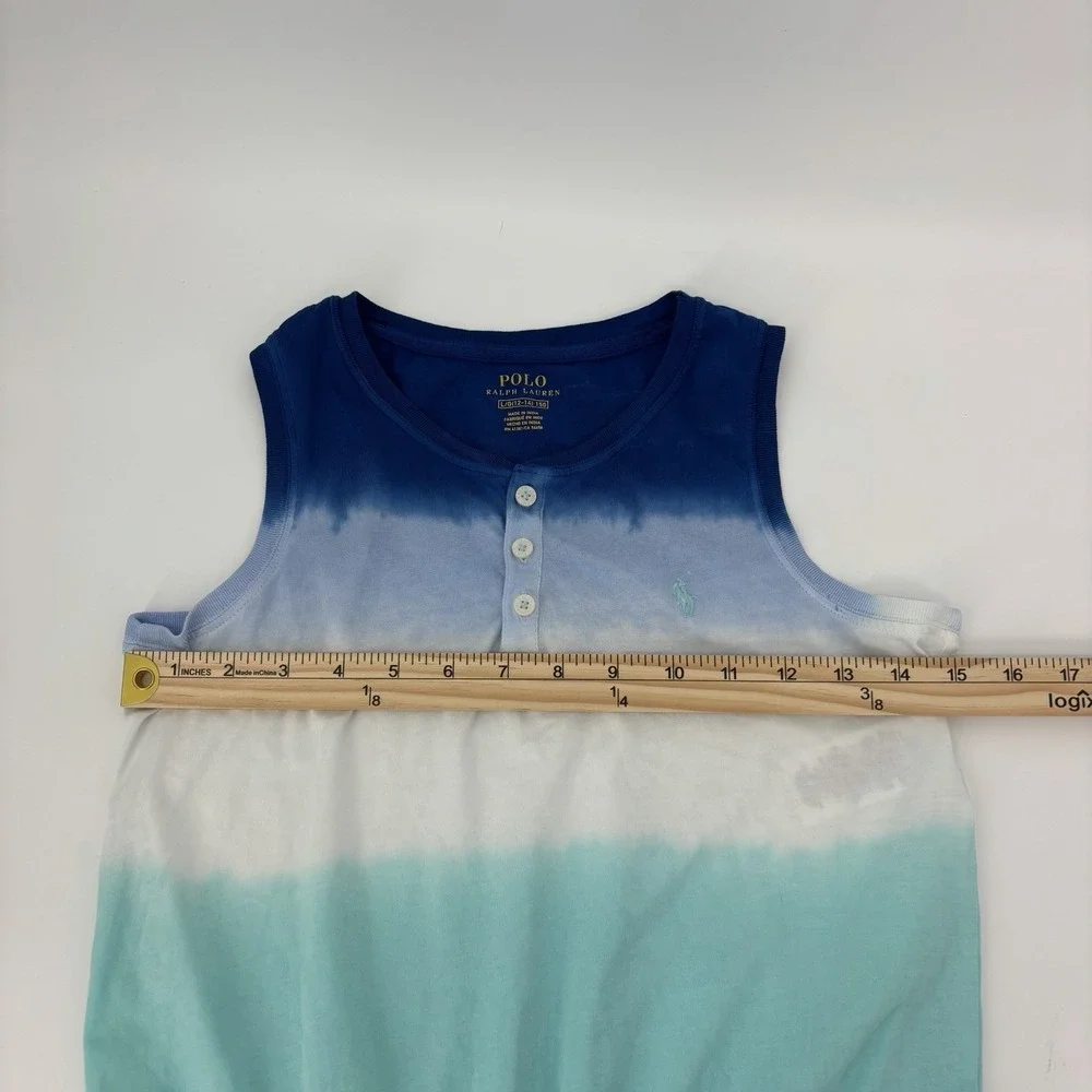Polo Ralph Lauren Girls Blue Multicolor Ombre Jersey Romper Large (12-14)‎